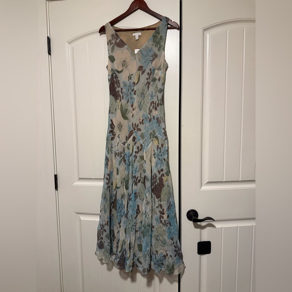 NWT Silk Charter Club Blue Floral Maxi Dress